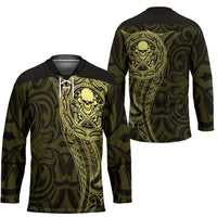 New Zealand Skull Darts Hockey Jersey Aotearoa Maori Chest Tattoo Stylized Gold LT14 - Polynesian Pride