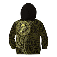 New Zealand Skull Darts Kid Hoodie Aotearoa Maori Chest Tattoo Stylized Gold LT14 - Polynesian Pride