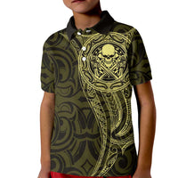 New Zealand Skull Darts Kid Polo Shirt Aotearoa Maori Chest Tattoo Stylized Gold LT14 Kid Gold - Polynesian Pride