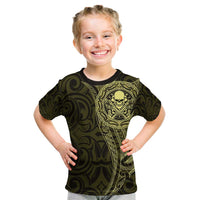 New Zealand Skull Darts Kid T Shirt Aotearoa Maori Chest Tattoo Stylized Gold LT14 Gold - Polynesian Pride