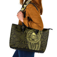New Zealand Skull Darts Leather Tote Bag Aotearoa Maori Chest Tattoo Stylized Gold LT14 Gold - Polynesian Pride