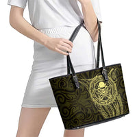 New Zealand Skull Darts Leather Tote Bag Aotearoa Maori Chest Tattoo Stylized Gold LT14 - Polynesian Pride