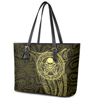 New Zealand Skull Darts Leather Tote Bag Aotearoa Maori Chest Tattoo Stylized Gold LT14 - Polynesian Pride