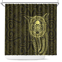 New Zealand Skull Darts Shower Curtain Aotearoa Maori Chest Tattoo Stylized Gold LT14 Gold - Polynesian Pride