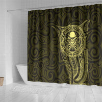 New Zealand Skull Darts Shower Curtain Aotearoa Maori Chest Tattoo Stylized Gold LT14 - Polynesian Pride