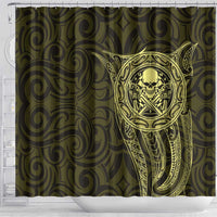 New Zealand Skull Darts Shower Curtain Aotearoa Maori Chest Tattoo Stylized Gold LT14 - Polynesian Pride
