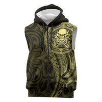 New Zealand Skull Darts Sleeveless Zip Hoodie Aotearoa Maori Chest Tattoo Stylized Gold LT14 Gold - Polynesian Pride