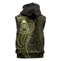 New Zealand Skull Darts Sleeveless Zip Hoodie Aotearoa Maori Chest Tattoo Stylized Gold LT14 - Polynesian Pride