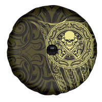 New Zealand Skull Darts Spare Tire Cover Aotearoa Maori Chest Tattoo Stylized Gold LT14 - Polynesian Pride