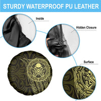 New Zealand Skull Darts Spare Tire Cover Aotearoa Maori Chest Tattoo Stylized Gold LT14 - Polynesian Pride