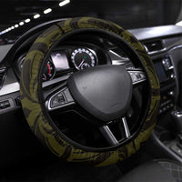 New Zealand Skull Darts Steering Wheel Cover Aotearoa Maori Chest Tattoo Stylized Gold LT14 Universal Fit Gold - Polynesian Pride