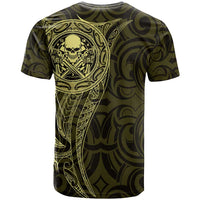 New Zealand Skull Darts T Shirt Aotearoa Maori Chest Tattoo Stylized Gold LT14 - Polynesian Pride