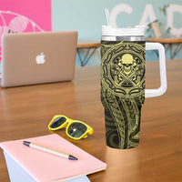 New Zealand Skull Darts Tumbler With Handle Aotearoa Maori Chest Tattoo Stylized Gold LT14 - Polynesian Pride
