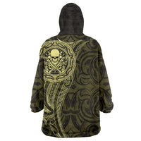 New Zealand Skull Darts Wearable Blanket Hoodie Aotearoa Maori Chest Tattoo Stylized Gold LT14 - Polynesian Pride