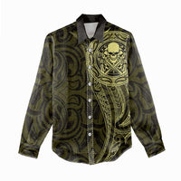 New Zealand Skull Darts Women Casual Shirt Aotearoa Maori Chest Tattoo Stylized Gold - Polynesian Pride