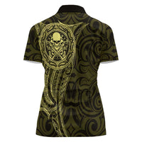 New Zealand Skull Darts Women Polo Shirt Aotearoa Maori Chest Tattoo Stylized Gold - Polynesian Pride