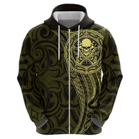 New Zealand Skull Darts Zip Hoodie Aotearoa Maori Chest Tattoo Stylized Gold LT14 - Polynesian Pride