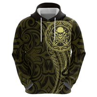New Zealand Skull Darts Zip Hoodie Aotearoa Maori Chest Tattoo Stylized Gold LT14 - Polynesian Pride