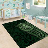 New Zealand Skull Darts Area Rug Aotearoa Maori Chest Tattoo Stylized Green - Polynesian Pride
