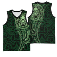 New Zealand Skull Darts Basketball Jersey Aotearoa Maori Chest Tattoo Stylized Green LT14 - Polynesian Pride
