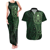 New Zealand Skull Darts Couples Matching Tank Maxi Dress and Hawaiian Shirt Aotearoa Maori Chest Tattoo Stylized Green LT14 Green - Polynesian Pride