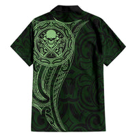 New Zealand Skull Darts Family Matching Long Sleeve Bodycon Dress and Hawaiian Shirt Aotearoa Maori Chest Tattoo Stylized Green LT14 - Polynesian Pride