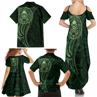 New Zealand Skull Darts Family Matching Summer Maxi Dress and Hawaiian Shirt Aotearoa Maori Chest Tattoo Stylized Green LT14 - Polynesian Pride