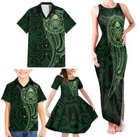 New Zealand Skull Darts Family Matching Tank Maxi Dress and Hawaiian Shirt Aotearoa Maori Chest Tattoo Stylized Green LT14 - Polynesian Pride