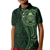 New Zealand Skull Darts Kid Polo Shirt Aotearoa Maori Chest Tattoo Stylized Green LT14 Kid Green - Polynesian Pride