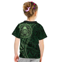 New Zealand Skull Darts Kid T Shirt Aotearoa Maori Chest Tattoo Stylized Green LT14 - Polynesian Pride
