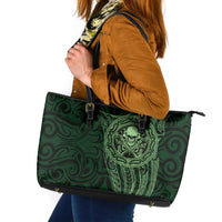 New Zealand Skull Darts Leather Tote Bag Aotearoa Maori Chest Tattoo Stylized Green LT14 Green - Polynesian Pride