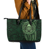 New Zealand Skull Darts Leather Tote Bag Aotearoa Maori Chest Tattoo Stylized Green LT14 - Polynesian Pride