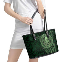 New Zealand Skull Darts Leather Tote Bag Aotearoa Maori Chest Tattoo Stylized Green LT14 - Polynesian Pride