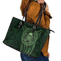 New Zealand Skull Darts Leather Tote Bag Aotearoa Maori Chest Tattoo Stylized Green LT14 - Polynesian Pride