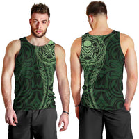 New Zealand Skull Darts Men Tank Top Aotearoa Maori Chest Tattoo Stylized Green LT14 - Polynesian Pride