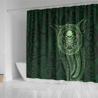 New Zealand Skull Darts Shower Curtain Aotearoa Maori Chest Tattoo Stylized Green LT14 - Polynesian Pride