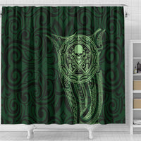 New Zealand Skull Darts Shower Curtain Aotearoa Maori Chest Tattoo Stylized Green LT14 - Polynesian Pride