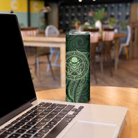 New Zealand Skull Darts Skinny Tumbler Aotearoa Maori Chest Tattoo Stylized Green LT14 - Polynesian Pride