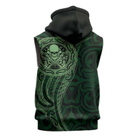 New Zealand Skull Darts Sleeveless Hoodie Aotearoa Maori Chest Tattoo Stylized Green LT14 - Polynesian Pride