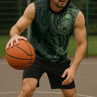 New Zealand Skull Darts Sleeveless Hoodie Aotearoa Maori Chest Tattoo Stylized Green LT14 - Polynesian Pride