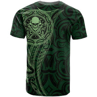 New Zealand Skull Darts T Shirt Aotearoa Maori Chest Tattoo Stylized Green LT14 - Polynesian Pride