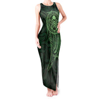 New Zealand Skull Darts Tank Maxi Dress Aotearoa Maori Chest Tattoo Stylized Green LT14 Women Green - Polynesian Pride