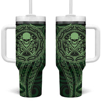 New Zealand Skull Darts Tumbler With Handle Aotearoa Maori Chest Tattoo Stylized Green LT14 One Size: 40 oz Green - Polynesian Pride