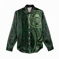 New Zealand Skull Darts Women Casual Shirt Aotearoa Maori Chest Tattoo Stylized Green - Polynesian Pride