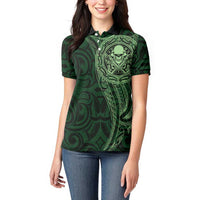 New Zealand Skull Darts Women Polo Shirt Aotearoa Maori Chest Tattoo Stylized Green - Polynesian Pride