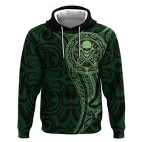 New Zealand Skull Darts Zip Hoodie Aotearoa Maori Chest Tattoo Stylized Green LT14 Pullover Hoodie Green - Polynesian Pride