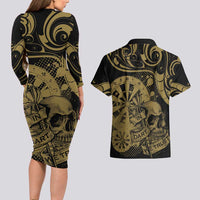 New Zealand Darts Couples Matching Long Sleeve Bodycon Dress and Hawaiian Shirt Skull In Dart We Trust Maori Pattern LT14 - Polynesian Pride