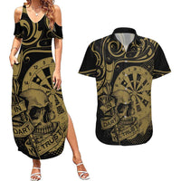 New Zealand Darts Couples Matching Summer Maxi Dress and Hawaiian Shirt Skull In Dart We Trust Maori Pattern LT14 Gold - Polynesian Pride