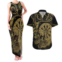 New Zealand Darts Couples Matching Tank Maxi Dress and Hawaiian Shirt Skull In Dart We Trust Maori Pattern LT14 Gold - Polynesian Pride