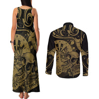 New Zealand Darts Couples Matching Tank Maxi Dress and Long Sleeve Button Shirt Skull In Dart We Trust Maori Pattern LT14 - Polynesian Pride